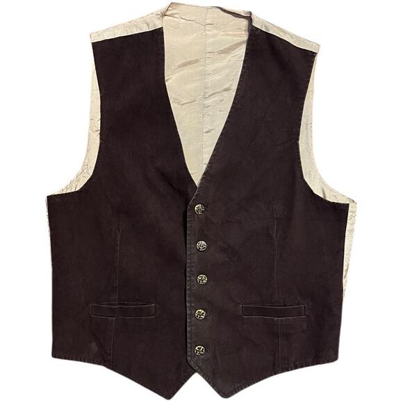 Vintage Brown Felt Suit Vest Size M Button Front Pockets Men Unisex Regency Goth - Picture 14 of 16